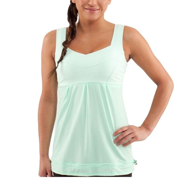 Lululemon Tame Me Tank Top Striped Fresh Teal Mini Hyper Womens 4 Dance Yoga Gym - Picture 2 of 13